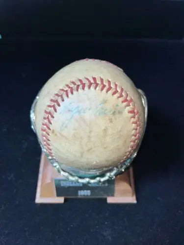 Autographed Roger Maris baseball on display, featuring Cleveland Indians memorabilia