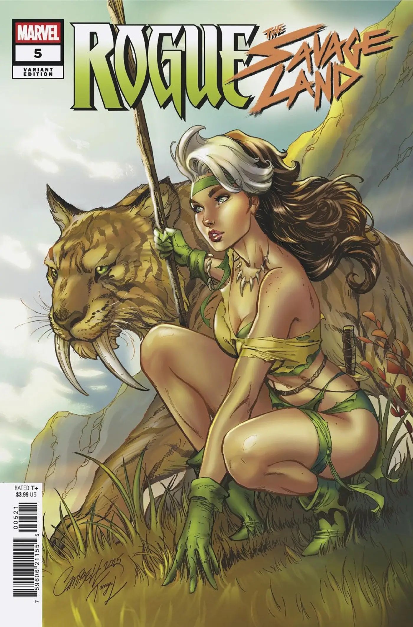 Comic book cover of Rogue The Savage Land #5 Scott Campbell Variant featuring vibrant art