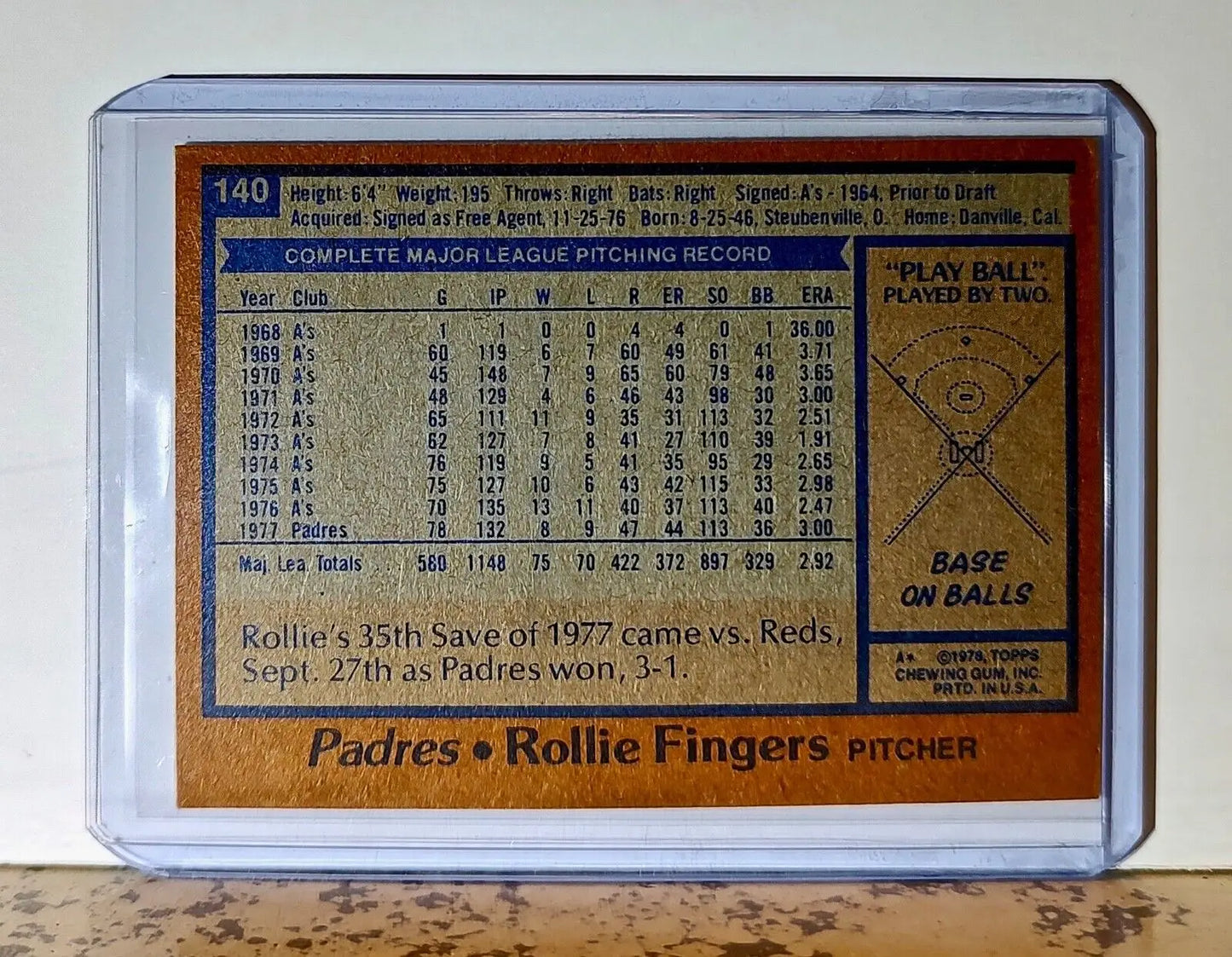 Rollie Fingers 1978 Topps MLB #140 Baseball Card San Diego Padres - Baseball Card Single