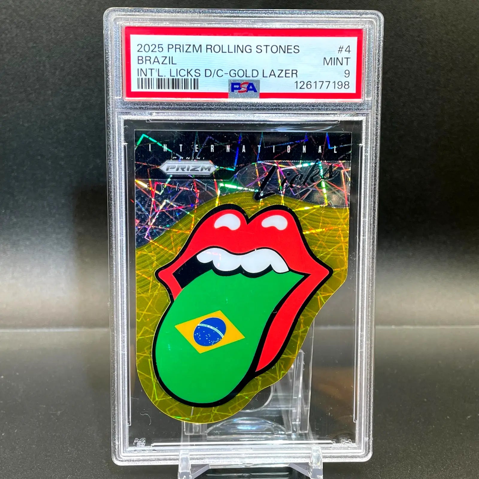 Rolling Stones 2025 Panini Prizm Int’l Licks Brazil Gold Lazer #1/10 PSA 9 POP 1 - Trading Cards