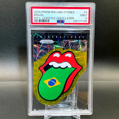 Rolling Stones 2025 Panini Prizm Int’l Licks Brazil Gold Lazer #1/10 PSA 9 POP 1 - Trading Cards