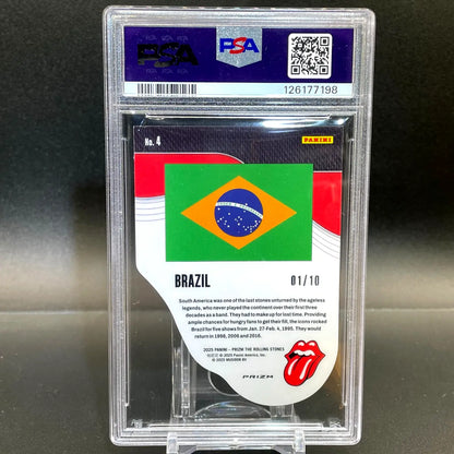 Rolling Stones 2025 Panini Prizm Int’l Licks Brazil Gold Lazer #1/10 PSA 9 POP 1 - Trading Cards