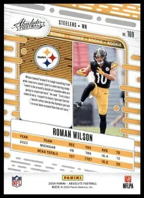 Roman Wilson Rookie 2024 Panini Absolute Retail #169 Pittsburgh Steelers - Football Card Single