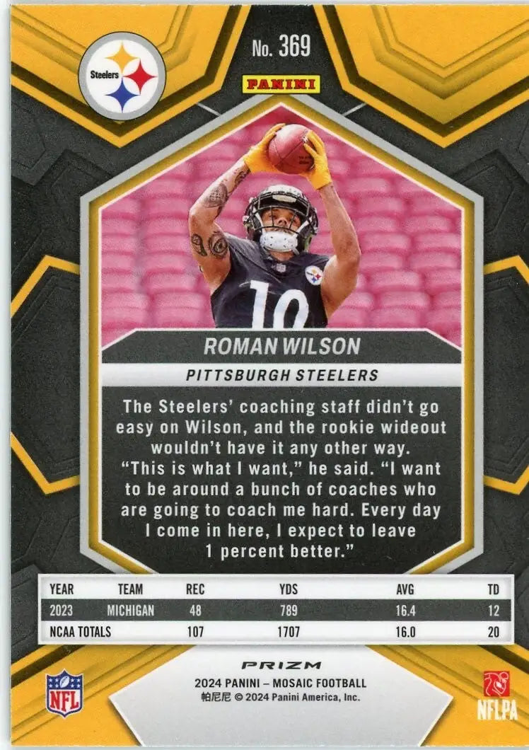 Roman Wilson Rookie 2024 Panini Mosaic #369 Green Mosaic Pittsburgh Steelers - Football Card Single