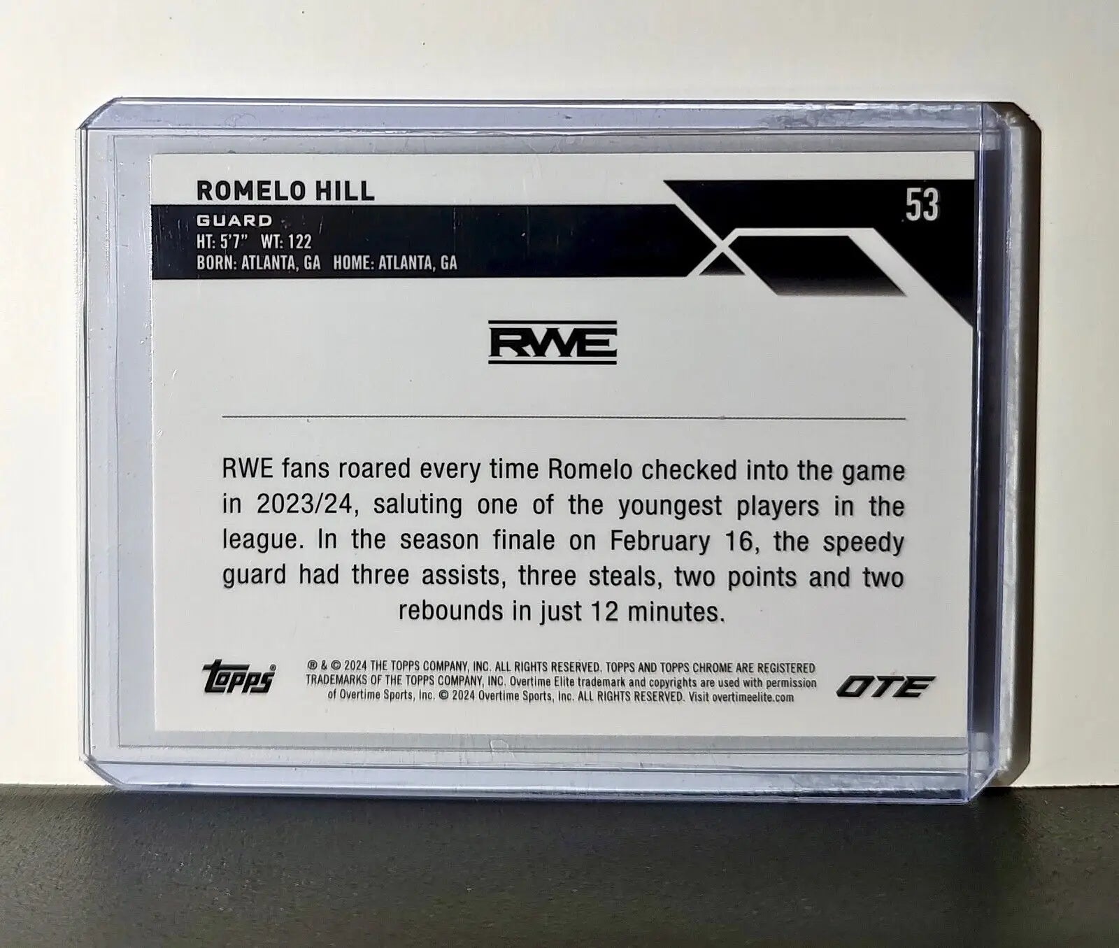 Romelo Hill Rookie Card 2023-24 Topps Chrome Overtime #53 RWE
