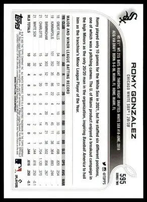 Romy Gonzalez Rookie 2022 Topps #595 Chicago White Sox - Baseball Card Single