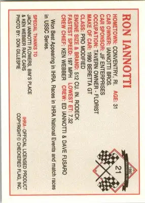 Ron Iannote - 1990 Checkered Flag IHRA - #21 - Racing - Racing Card Single