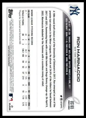 Ron Marinaccio Rookie 2022 Topps Update #US165 New York Yankees - Baseball Card Single