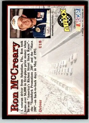 Ron McCreary - 1992 Maxx Update Black - #U18 - RC Racing - Racing Card Single