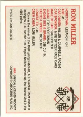 Ron Miller - 1990 Checkered Flag IHRA - #88 - Racing - Racing Card Single