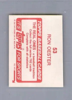 Ron Oester - 1984 Topps Stickers - #53 - Baseball - Baseball Card Single