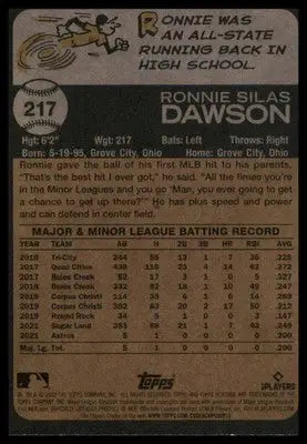 Ronnie Dawson Rookie 2022 Topps Heritage #217 Cincinnati Reds - Baseball Card Single