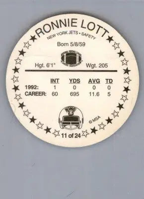 Ronnie Lott - 1993 King B Discs - #11 - Football - Football Card Single