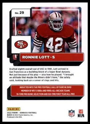 Ronnie Lott 2022 Donruss #29 San Francisco 49ers - Football Card Single
