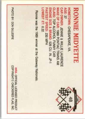 Ronnie Midyette - 1990 Checkered Flag IHRA - #48 - Racing - Racing Card Single