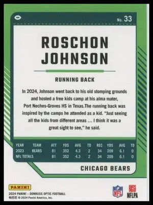Roschon Johnson 2024 Donruss Optic #33 Chicago Bears