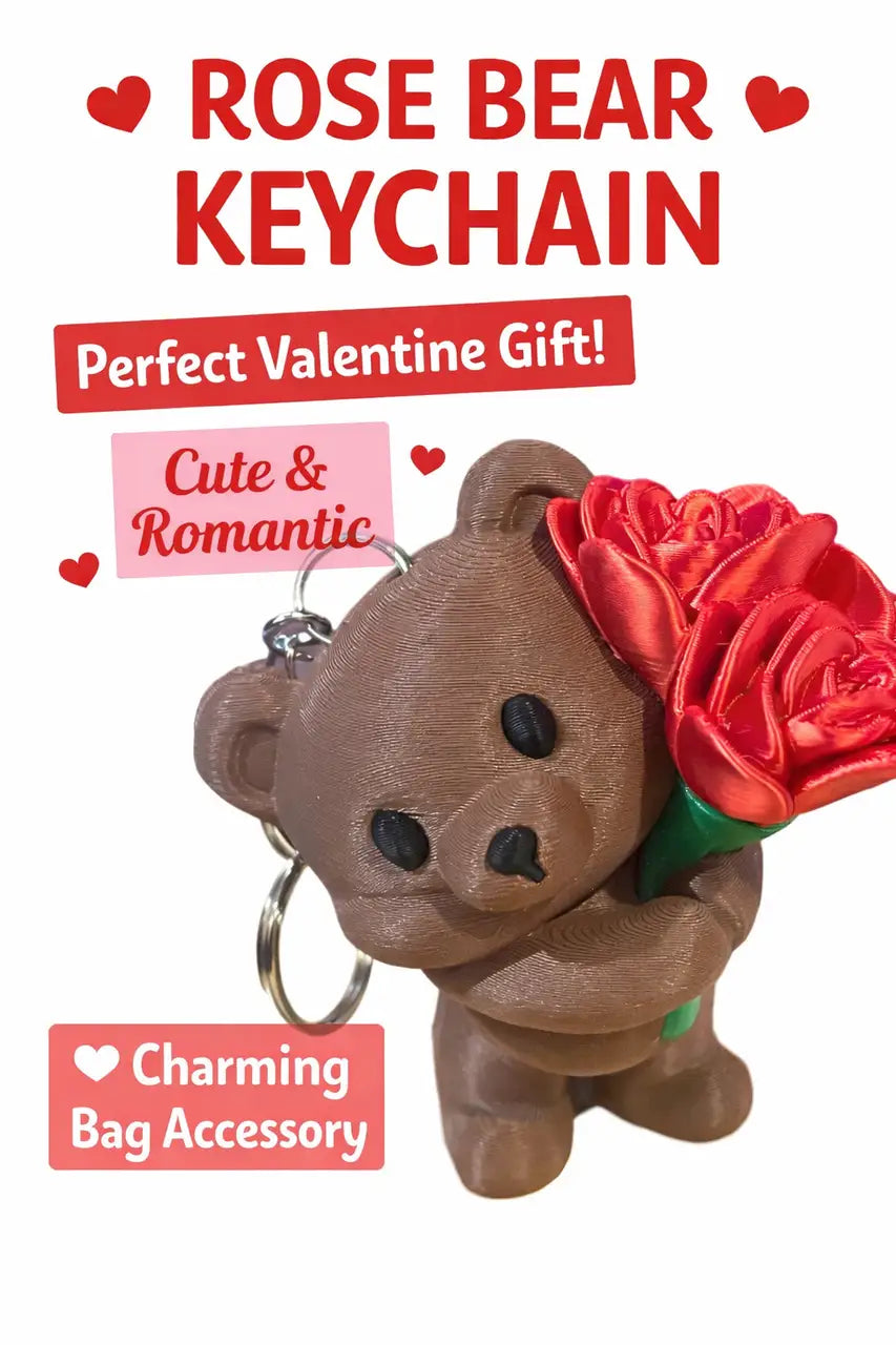 Rose Bear Keychain | Cute Valentine Bear with Flowers Keychain Gift Bag Charm - Other