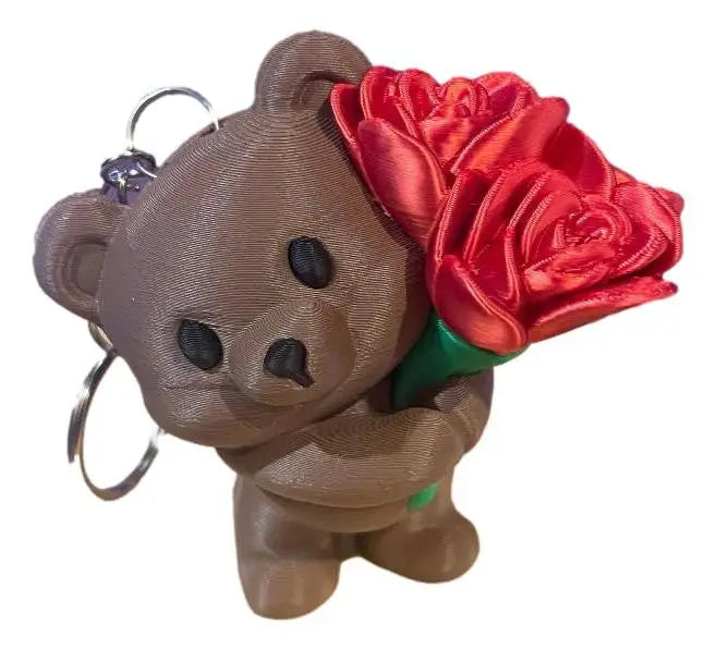 Rose Bear Keychain | Cute Valentine Bear with Flowers Keychain Gift Bag Charm - Other
