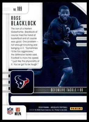 Ross Blacklock Rookie 2020 Panini Absolute Retail #189 Houston Texans