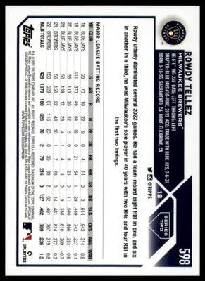 Rowdy Tellez 2023 Topps #598 Milwaukee Brewers - Baseball Card Single