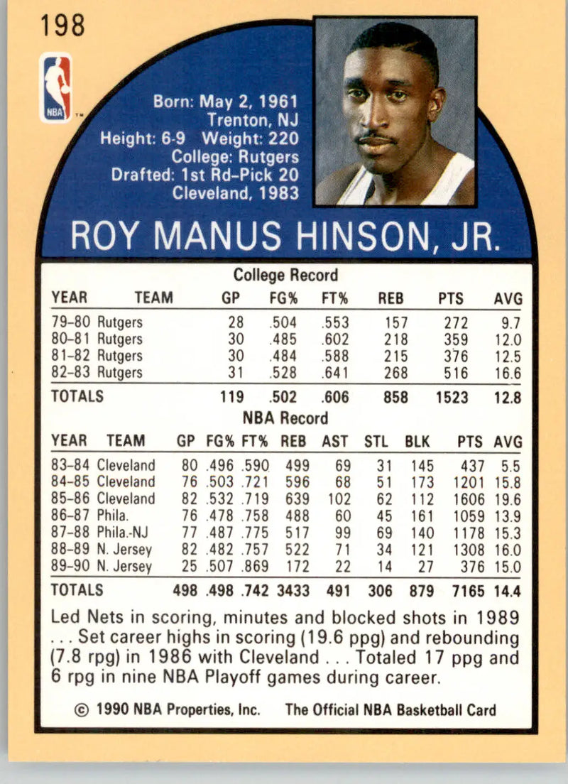 Roy Hinson - 1990-91 Hoops - #198 - Basketball - Basketball Card Single