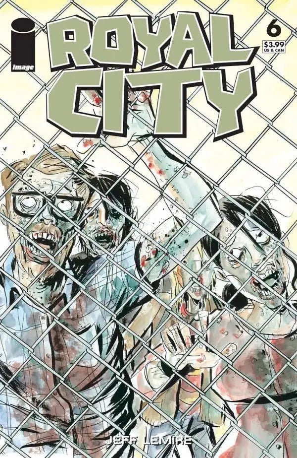 Comic book with zombie illustration behind chain-link fence for Royal City #6 Tribute Variant