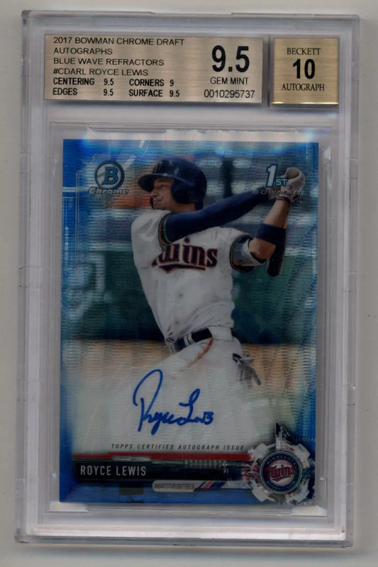 Royce Lewis 2017 Bowman Chrome Draft Blue Wave Refractor Auto 040/150 BGS 9.5 Gem Mint - Baseball Card Single