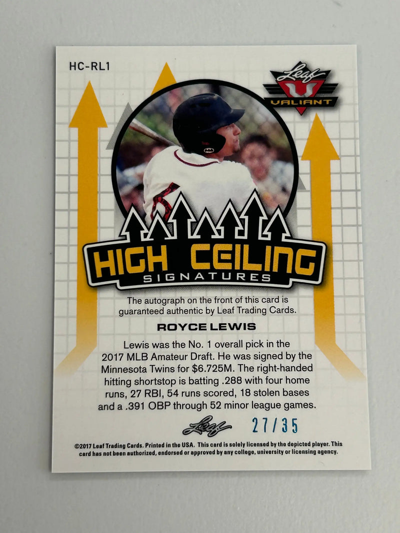 Royce Lewis 2017 Leaf Valiant High Ceiling Auto #27/25 - Baseball Card Single