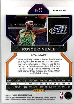 Royce O’Neale - 2021-22 Panini Prizm - #50 - Silver Basketball - Basketball Card Single