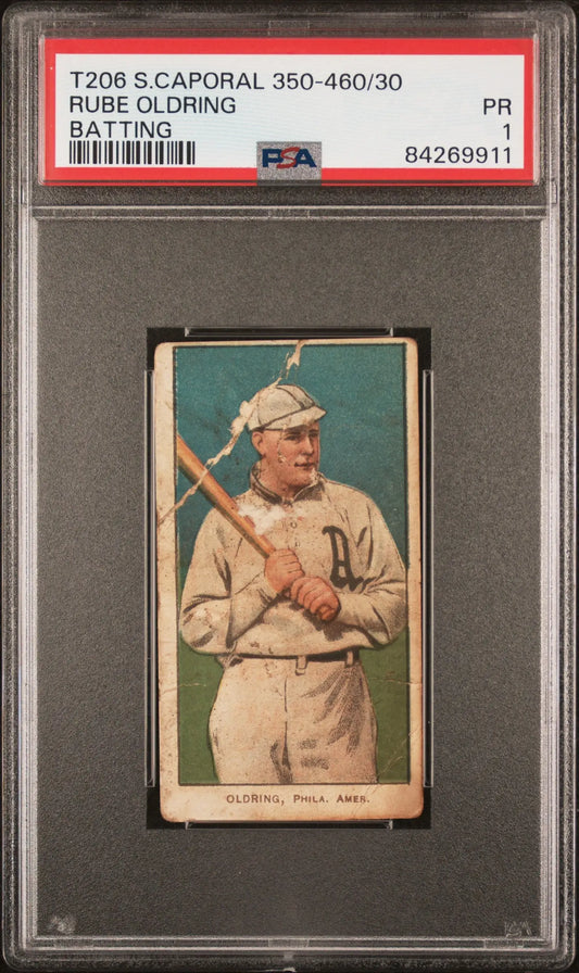 Rube Oldring 1909-11 T206 Sweet Caporal 350-460/30 Batting PSA 1 Poor - Baseball Card Single