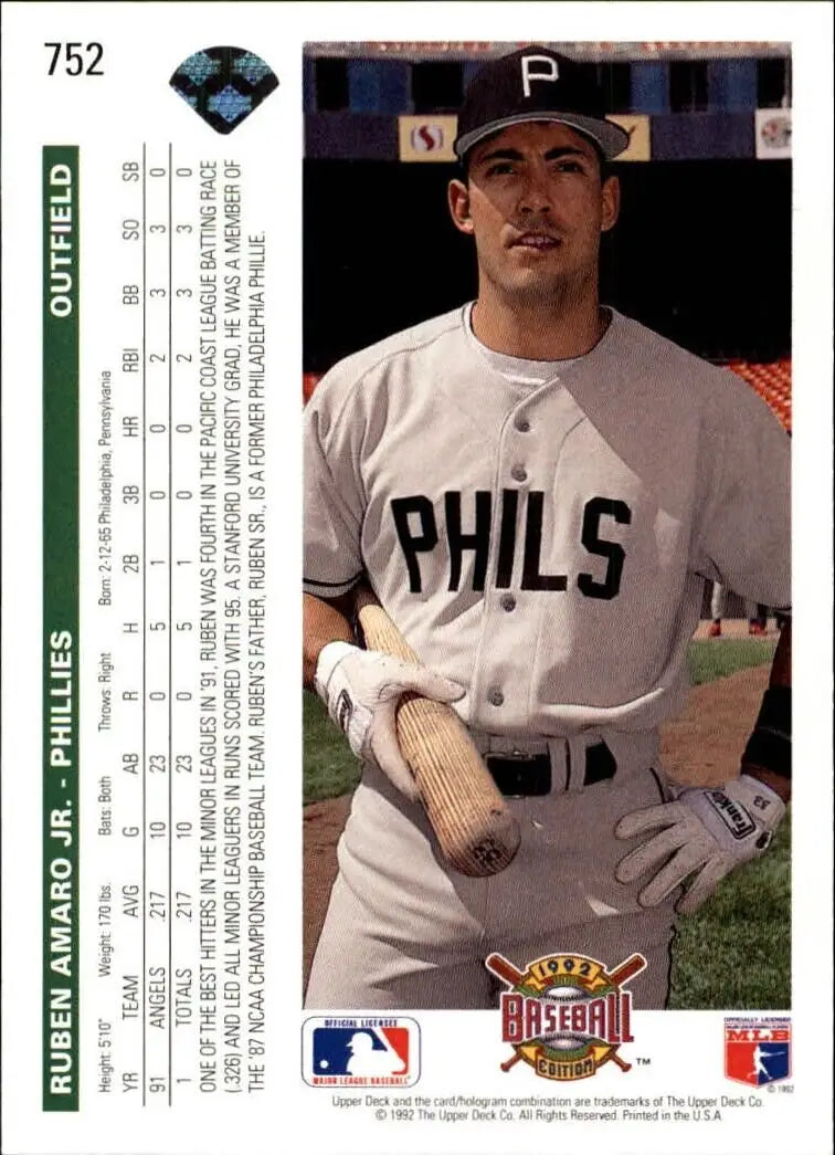 Ruben Amaro 1992 Upper Deck MLB #752 Baseball Card Philadelphia Phillies - Baseball Card Single