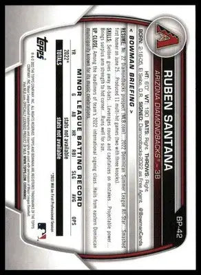 Ruben Santana 2023 Bowman Prospects #BP-42 Arizona Diamondbacks - Baseball Card Single