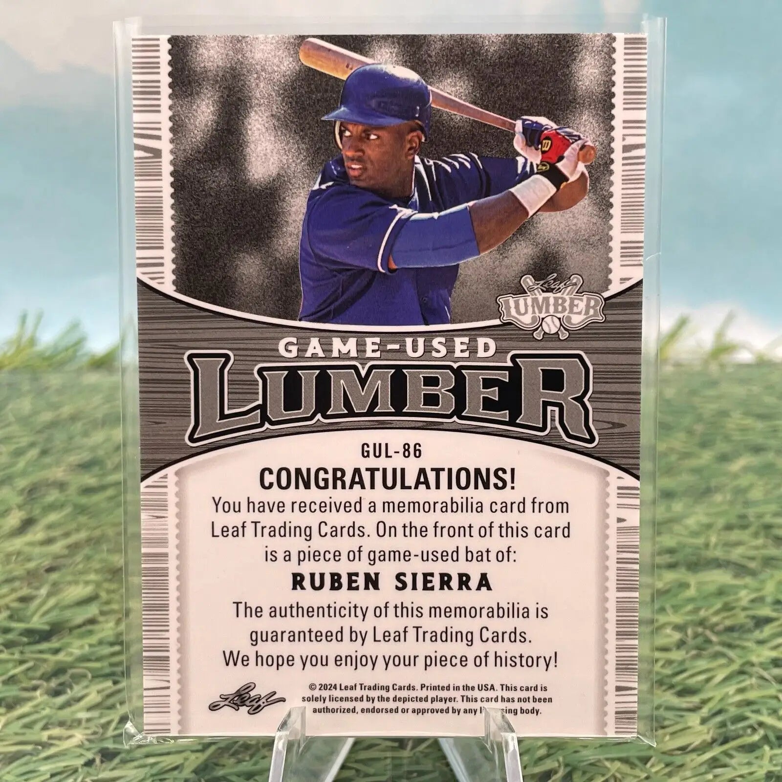 Ruben Sierra Bat Relic Card from 2024 Leaf Lumber Trading, #GUL-86, Limited Edition 02/40