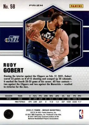 Rudy Gobert - 2020-21 Panini Mosaic - #58 - Mosaic Green Basketball - Basketball Card Single
