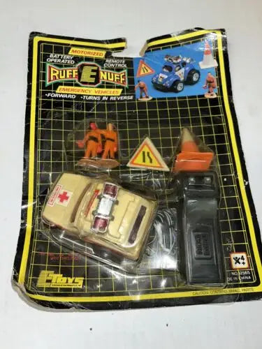 Vintage Ruff E Nuff Emergency Motorized Vehicles toy set for kids rescue play