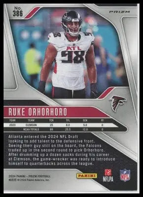 Ruke Orhorhoro Rookie 2024 Panini Prizm Lazer #386 Atlanta Falcons