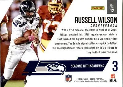 Russell Wilson - 2015 Score - #12 - Franchise Gold Football - Football Card Single