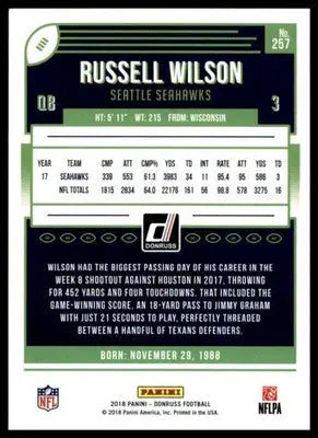 Russell Wilson 2018 Donruss #257 Seattle Seahawks - Football Card Single