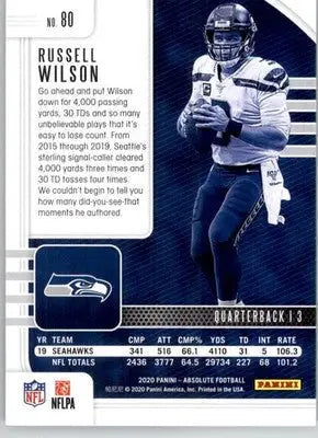 Russell Wilson - 2020 Panini Absolute - #80 - Retail Football - Football Card Single