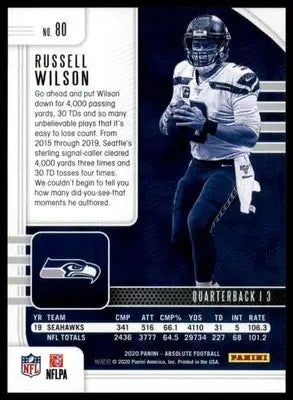 Russell Wilson 2020 Panini Absolute Retail #80 Seattle Seahawks