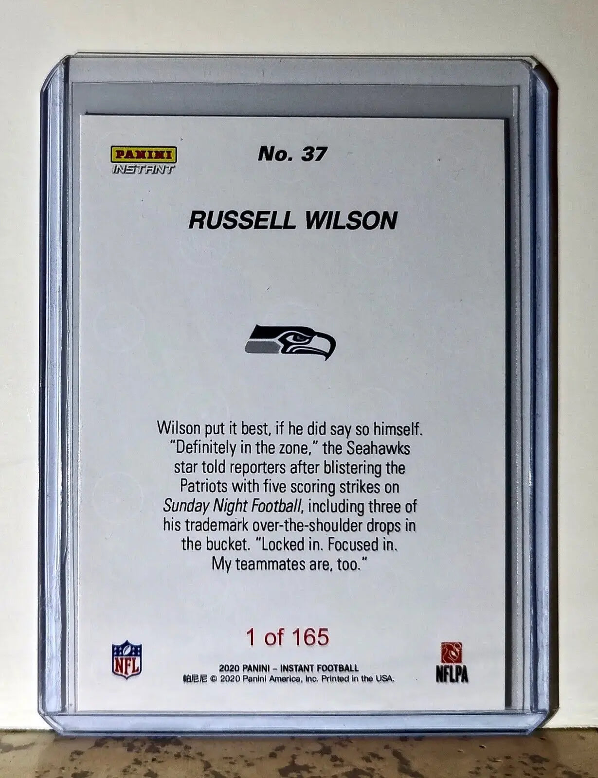 Russell Wilson 2020 Panini NFL #37 Football Card Seattle Seahawks 1 of 165 - Football Card Single