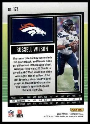 Russell Wilson 2022 Score #174 Denver Broncos - Football Card Single
