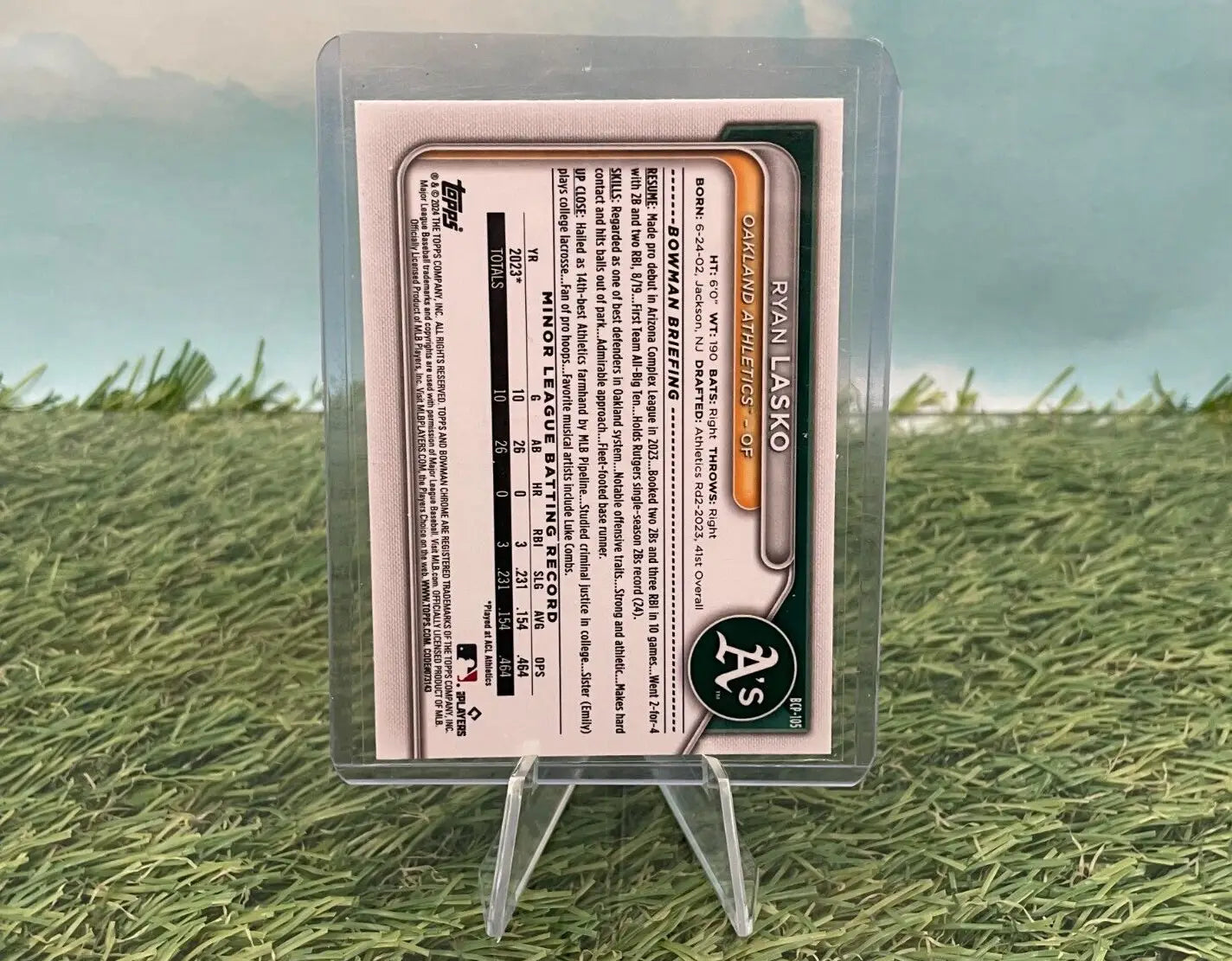 Ryan Lasko 2024 Bowman Chrome Prospects Mini-Diamond card for Oakland A’s