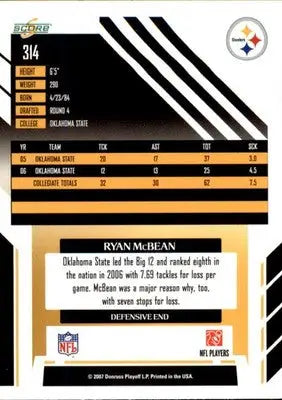 Ryan McBean - 2007 Score - #314 - RC Football - Football Card Single