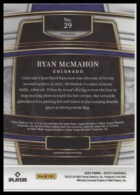 Ryan McMahon 2022 Panini Select Tri-Color #29 Colorado Rockies - Baseball Card Single