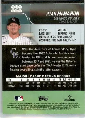 Ryan McMahon - 2022 Stadium Club Chrome - #222 - Baseball - Baseball Card Single