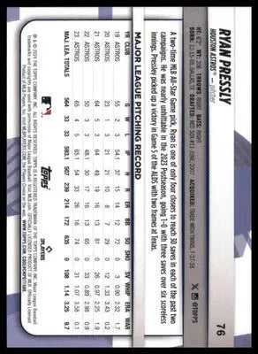 Ryan Pressly 2024 Topps Big League #76 Houston Astros - Baseball Card Single