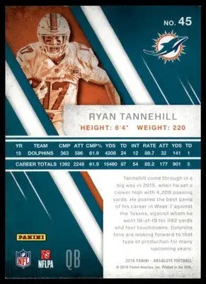 Ryan Tannehill 2016 Panini Absolute #45 Miami Dolphins