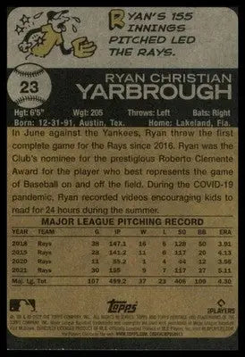 Ryan Yarbrough 2022 Topps Heritage #23 Tampa Bay Rays - Baseball Card Single