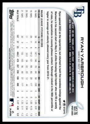Ryan Yarbrough 2022 Topps Update #US176 Tampa Bay Rays - Baseball Card Single